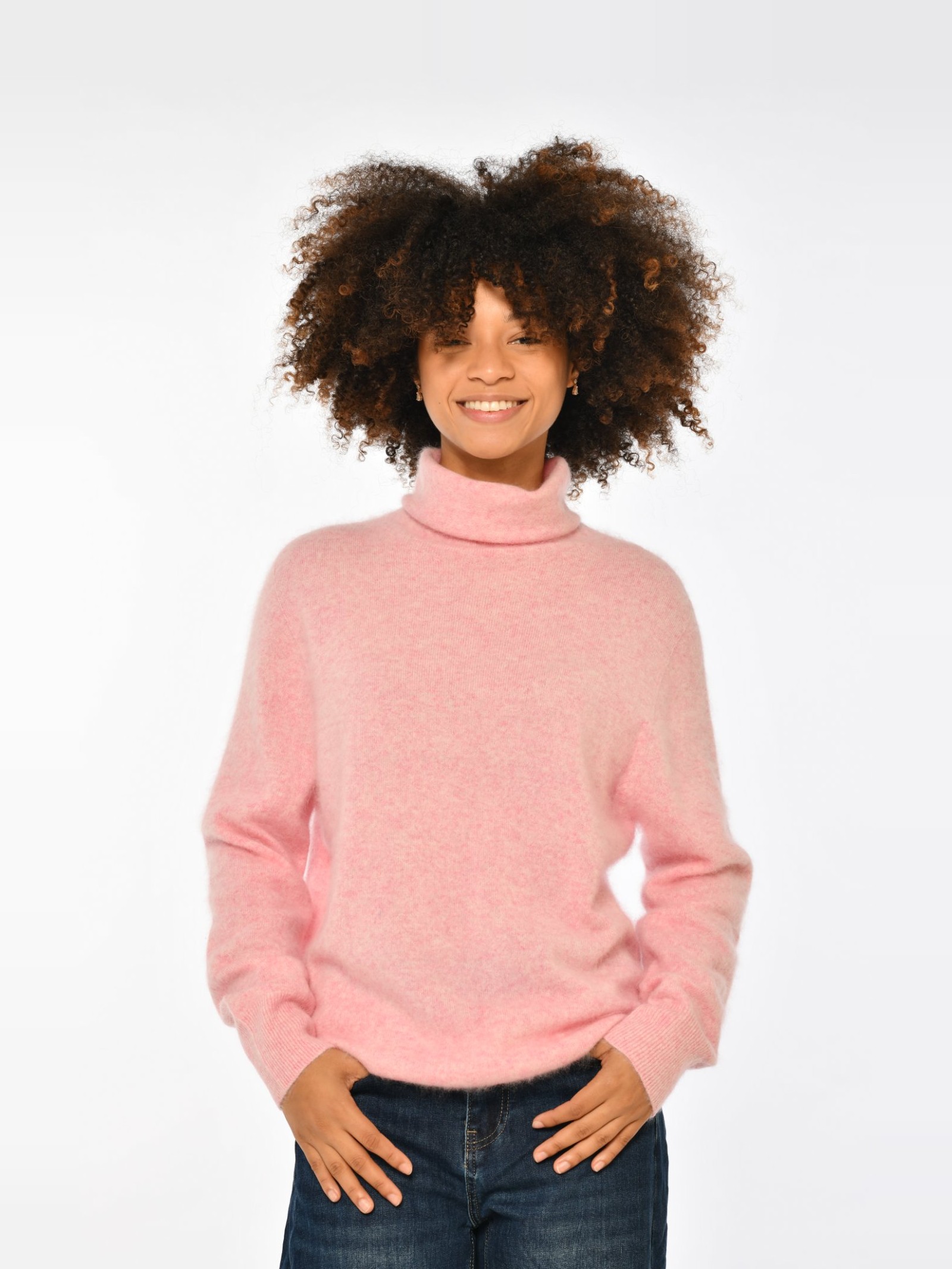 Axelle – Pull col roulé en laine et cachemire – Rose