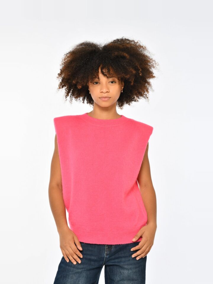 Cala – Pull sans manches à épaulettes en kid mohair – Ciel