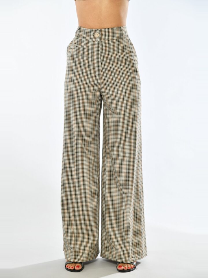 Pantalon large pied de poule Laury choco, vue de face