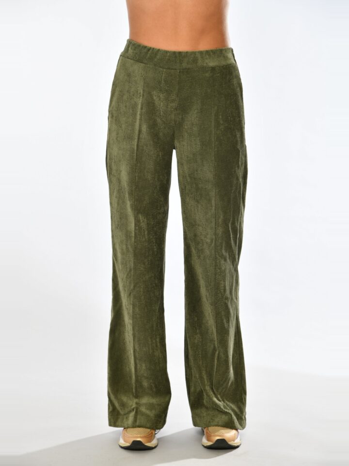 Pantalon en velours côtelé Lily kaki, vue de face