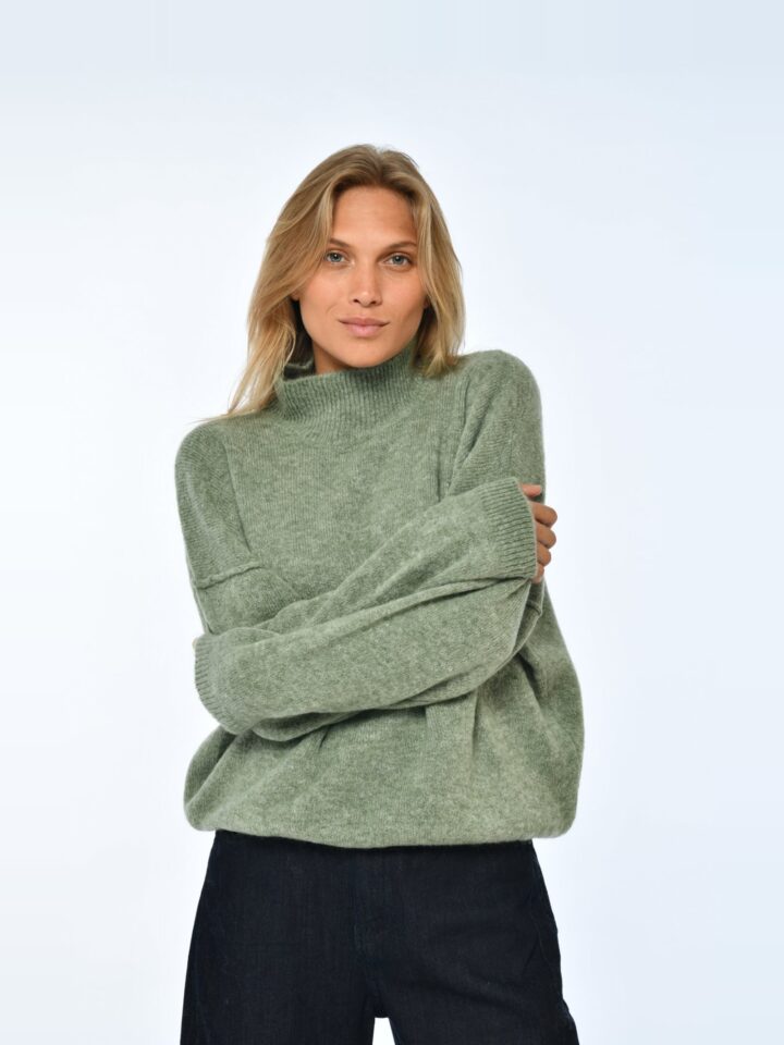 Maguy – Pull col cheminée oversize – Kaki Chiné