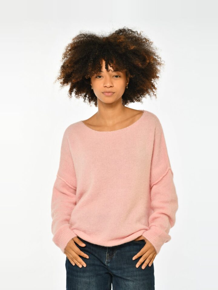 Manon – Pull col bateau oversize – Bordeaux